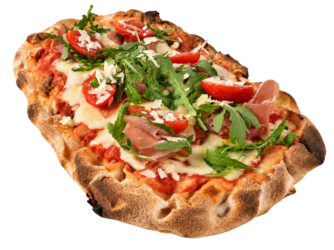 Crudo Royale pinza with Parma ham, rocket and tomatoes