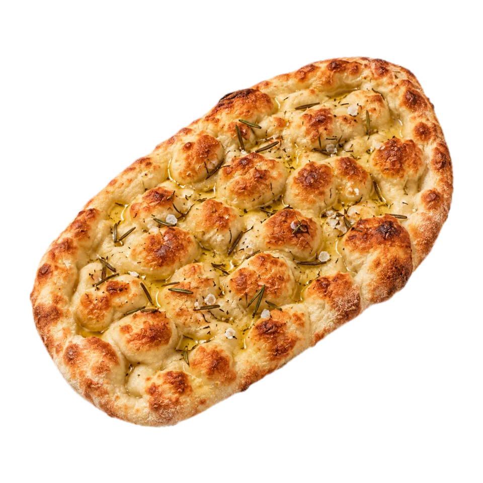 Our Bianca pinza, showing its golden oval crust